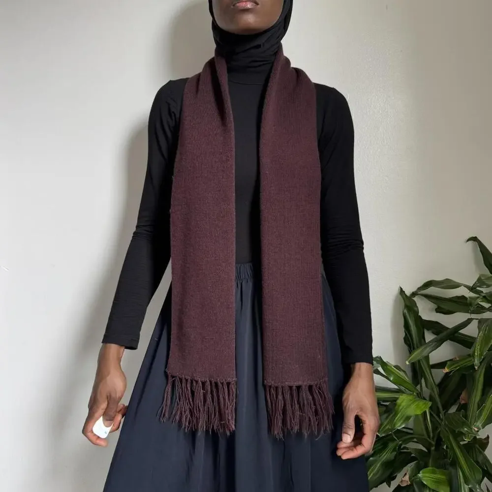 Vintage brown Fringe knit‎ minimalist Scarf